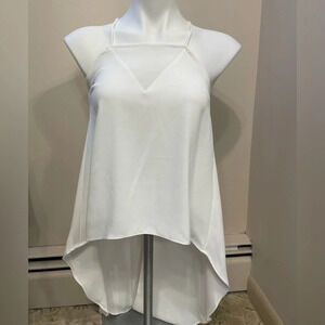 After Market | Women’s White Lightweight Cross Back Strappy Split Tank XS Hi-lo